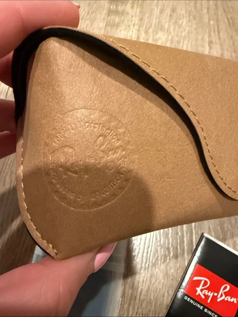 Ray-Ban Brown Leather Sunglasses Case with Booklet and the fabric